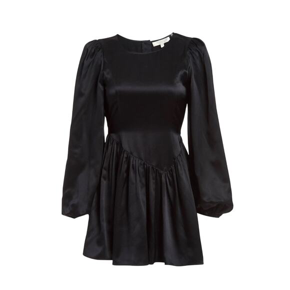 LOVESHACKFANCY Satin Mini Dress Black Dark Whimsigoth Puff Sleeve NWT 6 - Picture 2 of 9